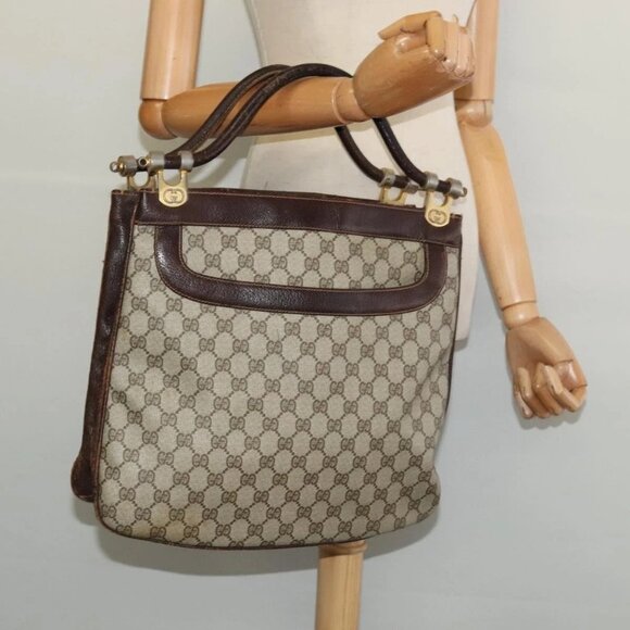 GUCCI GG Supreme Tote Bag PVC Beige Gold Auth - Picture 1 of 16
